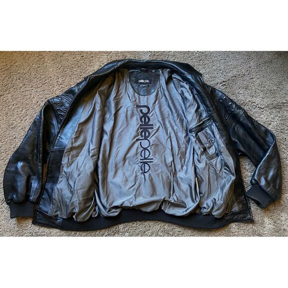 Pelle Pelle Marc Buchanan 90s Y2K Black Lthr Signature Emboss Coat Jacket sz 48 - Picture 5 of 16